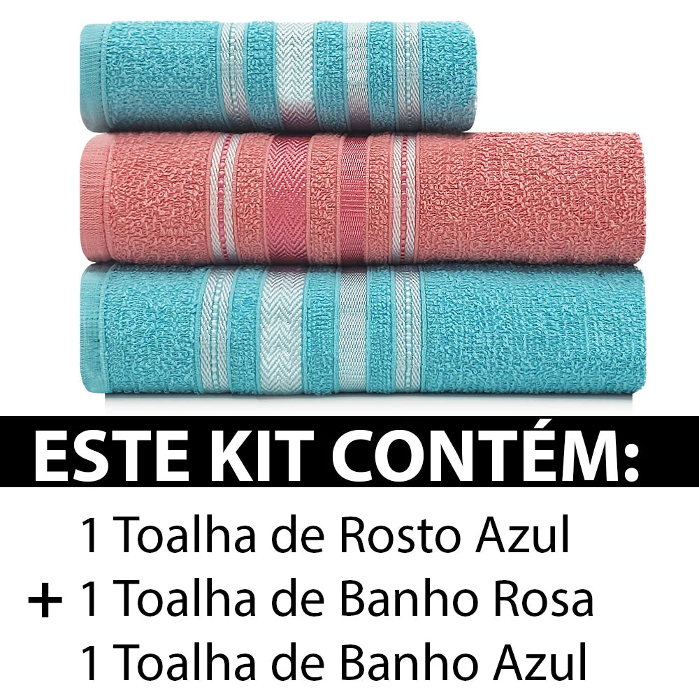 Conjunto de Toalhas de Algodão Liz Atlantic 3 peças Banho + Rosto