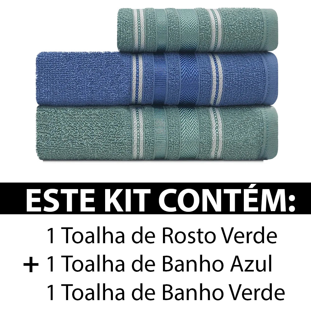 Conjunto de Toalhas de Algodão Liz Atlantic 3 peças Banho + Rosto