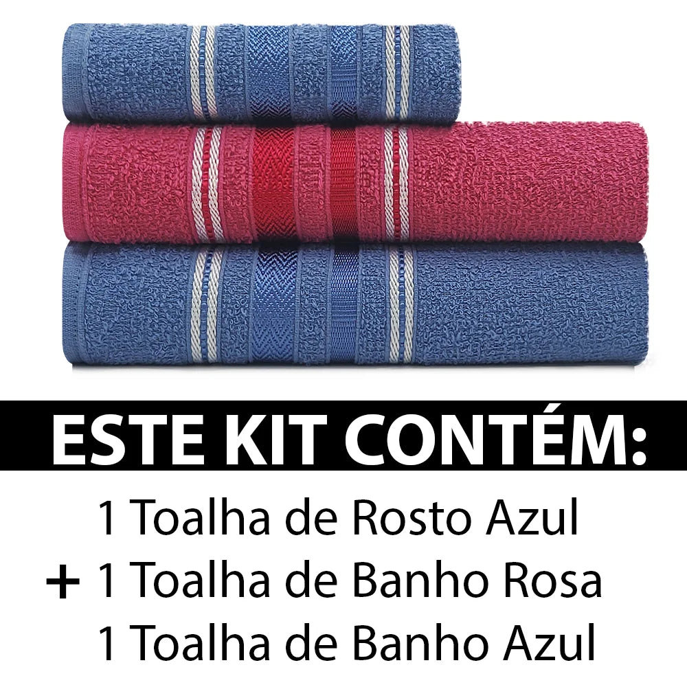 Conjunto de Toalhas de Algodão Liz Atlantic 3 peças Banho + Rosto