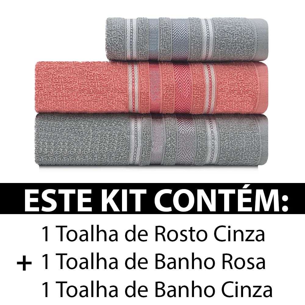 Conjunto de Toalhas de Algodão Liz Atlantic 3 peças Banho + Rosto